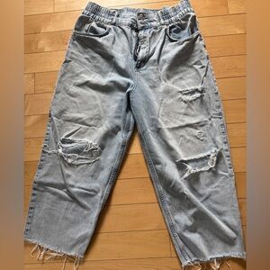 All Saints Light Blue wide leg cropped ripped jeans, size 12